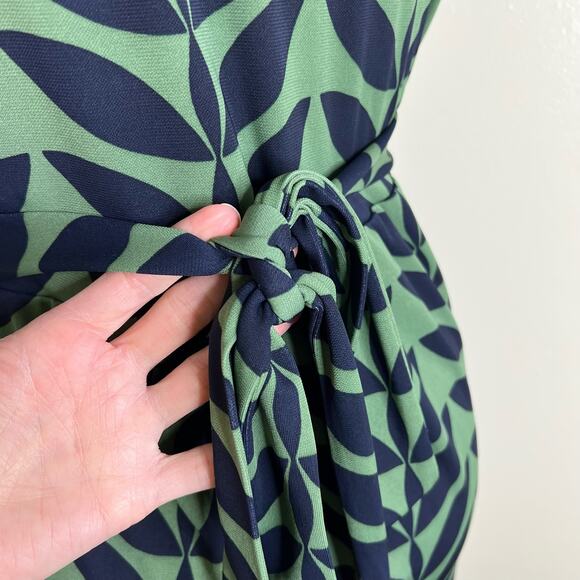 Ann Taylor Wrap Dress 2 Jersey Knit Green Navy Work Vneck Office Knee Length New - Picture 9 of 10